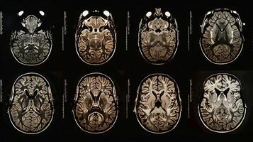 A series of CT scans showing atrophy in both hemispheres of the brain photo