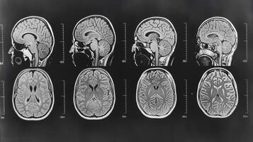A series of MRI images of the brain showing different slices and angles for a detailed view photo