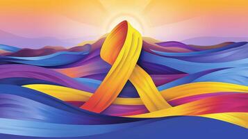 A ribbon with a sunrise design symbolizing a new beginning and hope for those affected by brain diseases photo