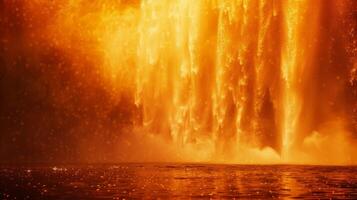 The sky and water merging in fiery hues as a waterfall appears to be engulfed in flames photo