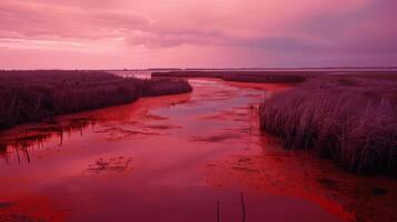 The eerie red hue of the tide creates an apocalyptic scene a warning of the consequences of environmental destruction photo
