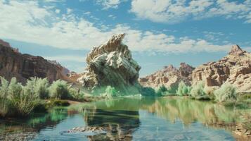 A mirage of a mythical creature its body blending seamlessly into the surrounding landscape photo