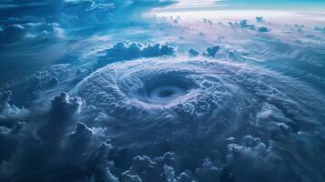 A topdown view of a hurricanes eye creating a mesmerizing pattern of clouds photo