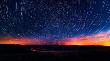 A mesmerizing line of pulsating light moves slowly across the sky like a lightning caterpillar photo