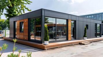 A finished modular building with neatly aligned preconstructed modules forming a modern and functional structure photo