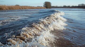 The once calm river now resembles an ocean as the tidal bore pushes through creating deep swells and strong currents photo