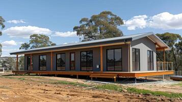 A modular home being p on a remote site demonstrating the versatility and ability to construct homes in rural or hardtoreach locations photo