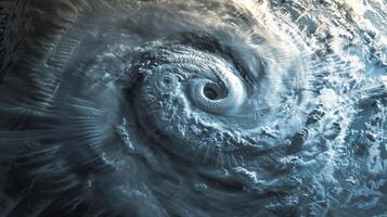 A satellite image showing the formation of a distinct eye in the midst of a massive storm system photo