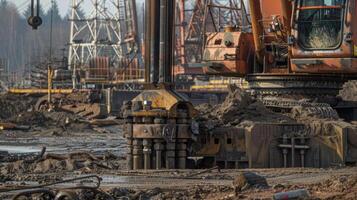 The ground reverberating under the force of the pile driver showcasing the immense power required for this operation photo