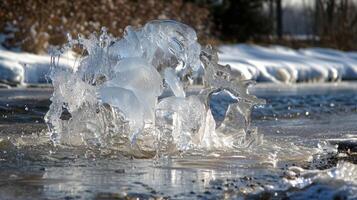 A partially melted ice formation shaped by the strong and unpredictable gusts of the hair dryer winds photo