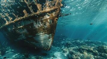 The ships bow once a symbol of strength and power now showcases the incredible resilience of nature as it is transformed into a thriving reef photo