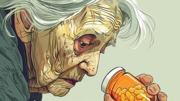 Handdrawn image of an elderly person looking at an empty pill bottle with a frown reflecting the importance of consistent intake of brain health supplements photo