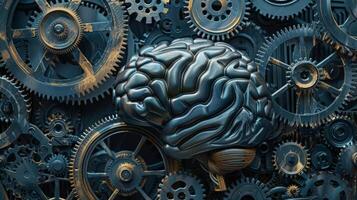 A brain with gears turning representing the power of positive thinking photo
