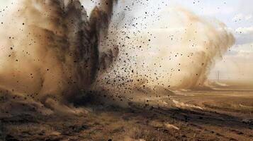 Ash particles caught in a violent wind creating dangerous minitornadoes photo