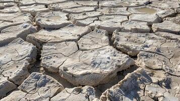 Dried up pools of water in the salt crystals creating a mesmerizing mosaic pattern across the lake bed photo