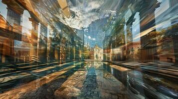 An illusion of a mirage within a mirage layers of unreal images overlapping and intertwining photo