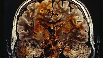 An up close view of an MRI scan displaying progressive brain atrophy photo