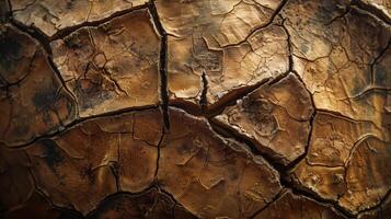 The dried cracked surface of a bly gourd with deep grooves and valleys creating a rugged texture photo