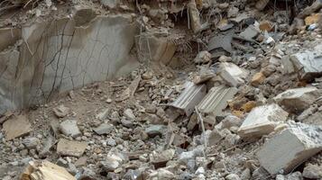 A construction site now in disarray after a landslide brought down the foundation of a building and tered rubble all around photo