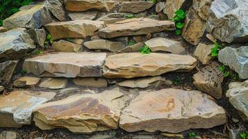 The texture of the stone steps feels like a rough patchwork quilt with each stone varying in size and shape yet still creating a unified pathway photo