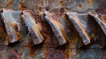 Smooth metal grooves lined with rust and dust indicating a long life of gripping twisting and manipulating machinery with precision and strength photo
