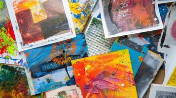 A collage of various pieces of artwork created by elderly participants of an art therapy program showcasing their creativity and selfexpression photo