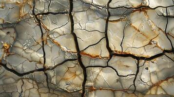 Deep cracks in the enamel create a network of lines resembling a dried up riverbed photo