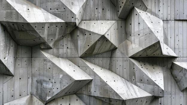A sharp and angular texture with deep grooves and sharp edges gives this reinforced concrete a bold and imposing presence photo