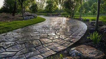 The final result of the concrete stamping process a beautiful and functional sidewalk that adds a touch of artistry to the surrounding environment photo