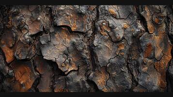 The roughness of this trees bark is accentuated by the deep dark crevices and rough gnarled surface showcasing its resilience against the elements photo