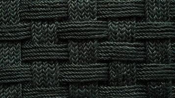 A dark forest green wool with an intricate woven texture resembles a geometric maze of crisscrossing lines and raised loops photo