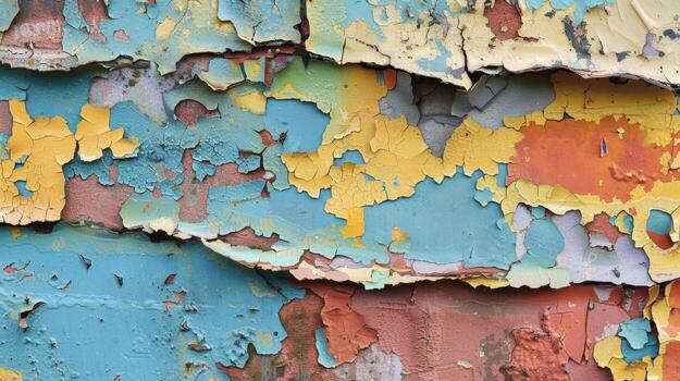 Peeling Layers The chipped paint reveals multiple layers of color with textures ranging from smooth to rough photo
