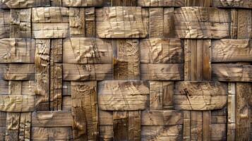 The panels have a woven texture resembling a basket or wicker pattern. The natural material adds warmth and organic appeal to the room while also improving sound quality photo