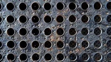 A perforated metal surface with tiny evenly spaced holes resembling a mesh screen photo