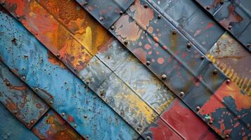 Thin overlapping sheets of metal forming a patchwork of patterns on the surface of the ducts photo