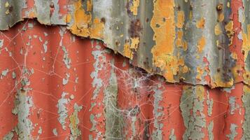 Cobwebbed and Chipping The various layers of this corrugated iron create an interesting texture with layers peeling back to reveal cobwebs in the corners and chipping paint severel photo