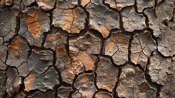 At a closer look the bark of this tree displays a deeply grooved texture resembling the rough surface of cracked clay photo
