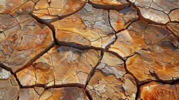 The cracked desert floor resembling a puzzle with each piece representing a different shade and texture of the arid landscape photo
