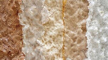 An extreme closeup of a spongier textured insulation showcasing small air pockets and a bumpy surface in a variety of earthy tones photo