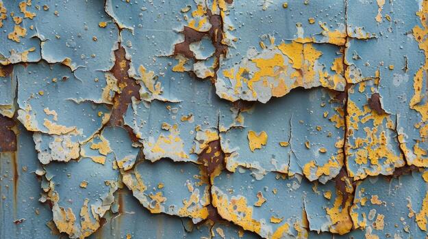 Each scratch and chip in the peeled paint shows the rusted metal underneath adding depth and character to the worn surface photo