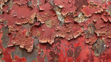 Rusty and peeling metal surface revealing a mishmash of reds and browns with small dents and scratches creating an intricate pattern photo