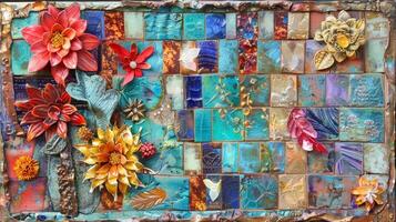 A memory board with a vibrant mosaic of different textures and colors photo