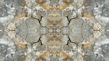 A symmetrical fractal pattern made up of tiny salt crystals on the cracked surface of a dry lake photo