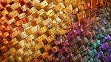 The surface of the straw mat is a symphony of varying shades and tones created by the light playing on the woven fibers photo