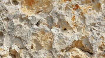 The texture of rough limestone feels co and porous with small holes tered throughout photo