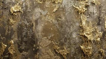 A weathered texture with fraying fibers and faded hues of gold and brown photo