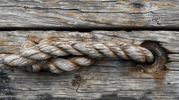 Intricate patterns of lines and knots worn down by years of exposure to wind and sea salt photo
