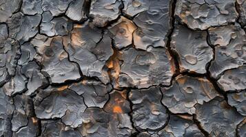 Jagged and irregular bark with sharp edges and jagged cracks creating a rugged and untamed texture photo