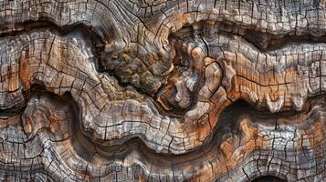 The co texture of a tree knot showcasing a chaotic pattern of bumpy protrusions and indented cracks photo