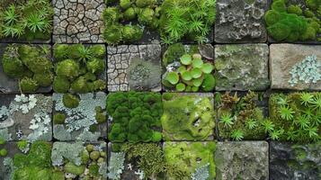 A mosaic of mossy patches each with its own unique pattern and texture photo